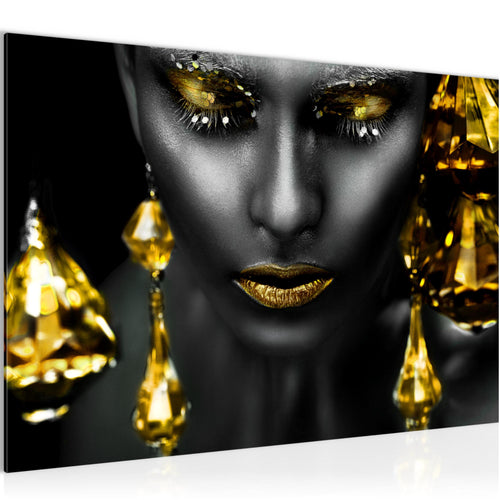 Runa Art Bild Frau Gesicht Lippen Modern Wandbilder Wohnzimmer Schlafzimmer 1 Teilig - Made In Germany - Kosmetik Fashion Schwarz Gold Flur 042115c