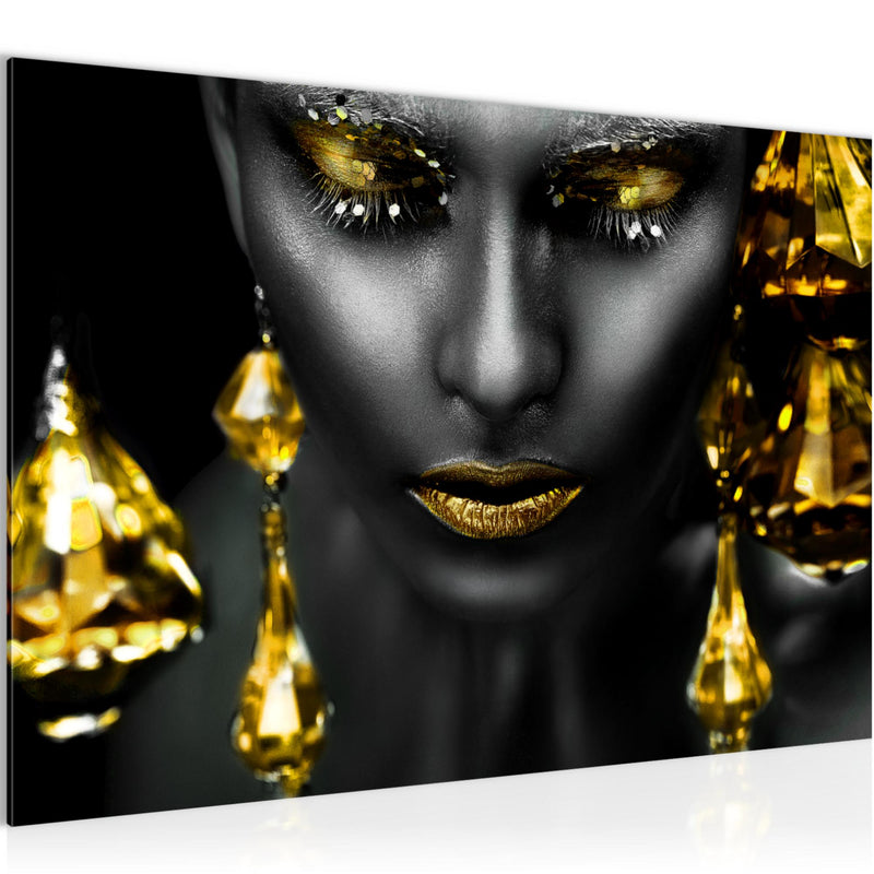 Runa Art Bild Frau Gesicht Lippen Modern Wandbilder Wohnzimmer Schlafzimmer 1 Teilig - Made In Germany - Kosmetik Fashion Schwarz Gold Flur 042115c