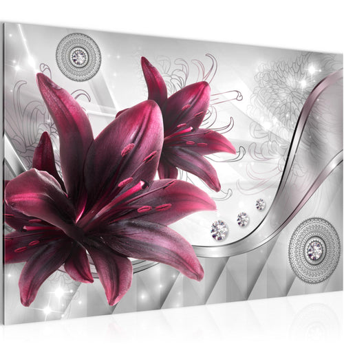 Runa Art Bild Blumen Lilien Modern Wandbilder Wohnzimmer 1 Teilig - Made In Germany - Abstrakt Grau Rot Flur 036815a