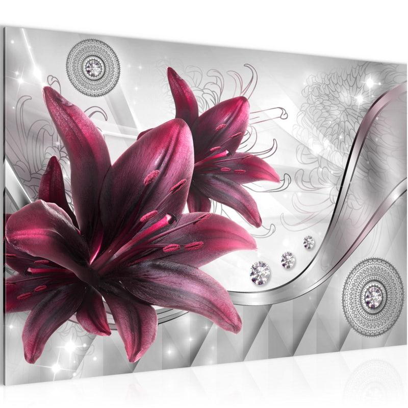 Runa Art Bild Blumen Lilien Modern Wandbilder Wohnzimmer 1 Teilig - Made In Germany - Abstrakt Grau Rot Flur 036815a