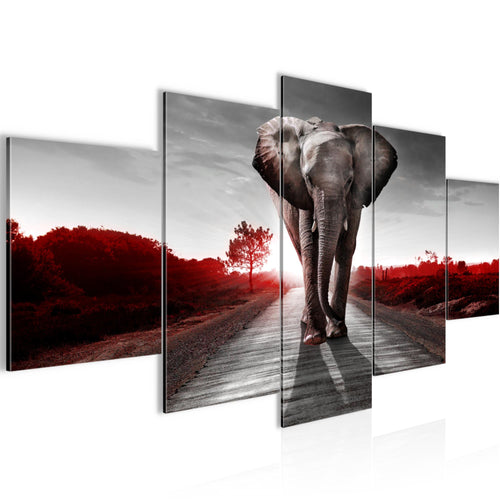 Runa Art - Bilder Afrika Elefant 200 x 100 cm 5 Teilig XXL Wanddekoration Design Rot Grau 042651b