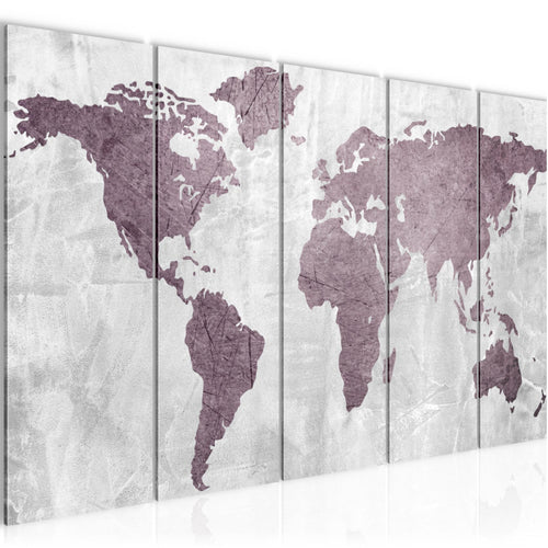 Runa Art Wandbild XXL Weltkarte Büro Wohnzimmer 200 x 80 cm Rosa 5 Teilig - Made in Germany - 104355a
