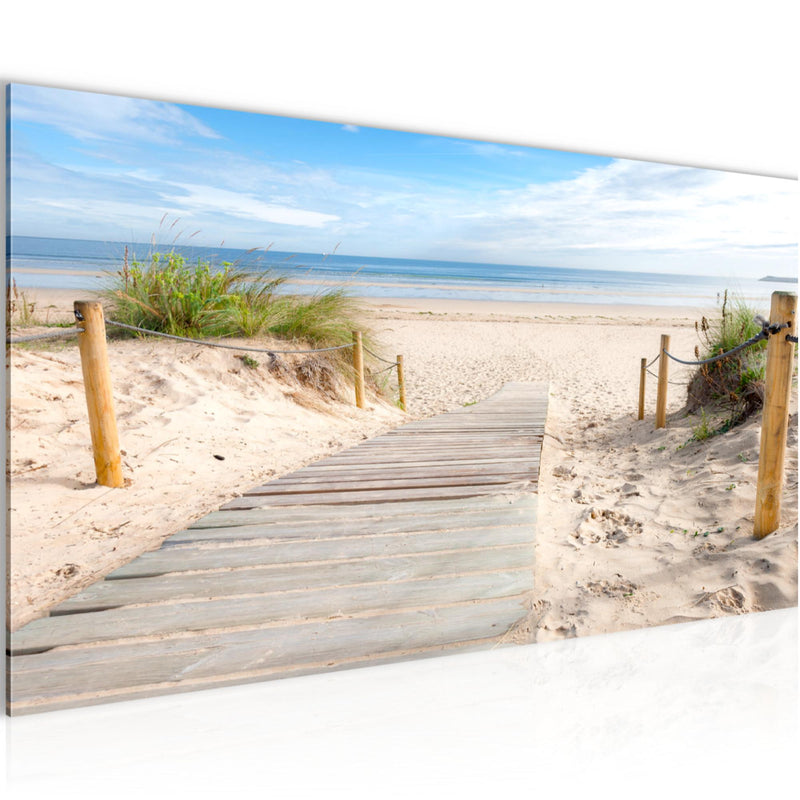Runa Art Wandbild Landschaft 100 x 40 cm Modern Bild auf Vlies Leinwand Himmelblau Wohnzimmer Schlafzimmer Büro Strand 607312b