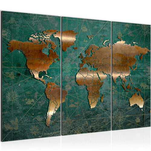 Runa Art Wandbilder Weltkarte Bild XXL Büro Wohnzimmer Grün Braun Antik 120 x 80 cm 3 Teilig 109031b
