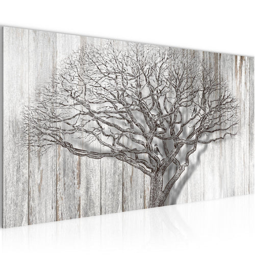 Runa Art Wandbild Baum Abstrakt 1 Teilig 100 x 40 cm Modern Bild auf Vlies Leinwand Holzmotiv Wohnzimmer Schwarz Weiss 039912b