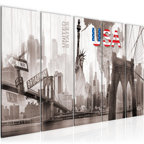 Runa Art Bild New York Wandbilder auf Vlies Leinwand 5 Teilig Wanddekoration Wohnzimmer Büro 034756b