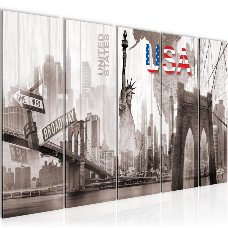 Runa Art Bild New York Wandbilder auf Vlies Leinwand 5 Teilig Wanddekoration Wohnzimmer Büro 034756b