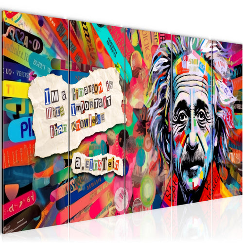 Runa Art Wandbild XXL Einstein Street Art Wohnzimmer Schlafzimmer 200 x 80 cm Bunt 5 Teilig - Made in Germany - 044955a