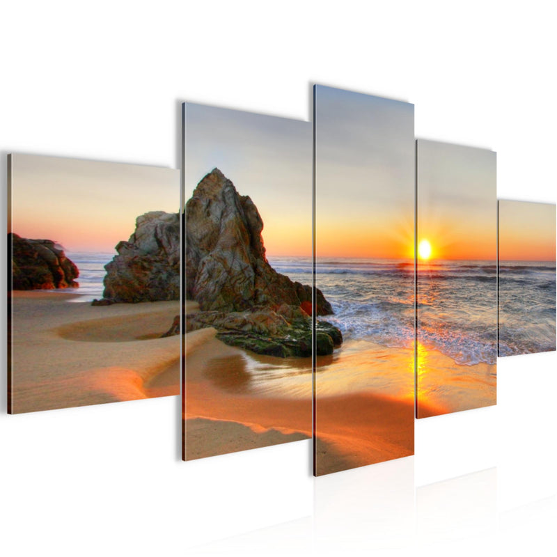 Runa Art Bild Wohnzimmer Schlafzimmer Büro Landschaft 5 Teilig Orange Küste Wandbilder auf Vlies Leinwand 609553a