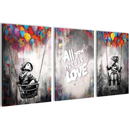 Novart Bilder Set Street Art - KEIN EXTRA RAHMEN BENÖTIGT - Wandbilder für Wohnzimmer Schlafzimmer Büro - 3 Teilig Deko Schaukel - N037436a