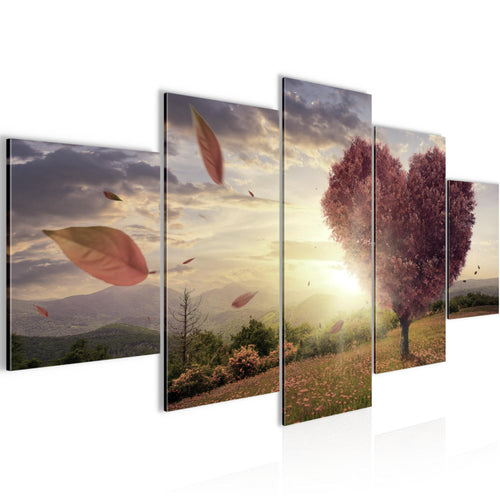 Runa Art Wandbilder Herbst Baum Herz 5 Teilig Bild auf Vlies Leinwand Deko Wohnzimmer Schlafzimmer Panorama Beige Braun 605852c