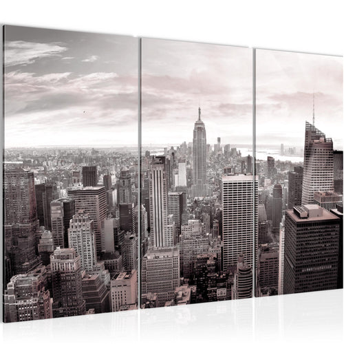 Runa Art Wandbilder New York Bild XXL Wohnzimmer Büro Grau Rosa Skyline 120 x 80 cm 3 Teilig 010231b
