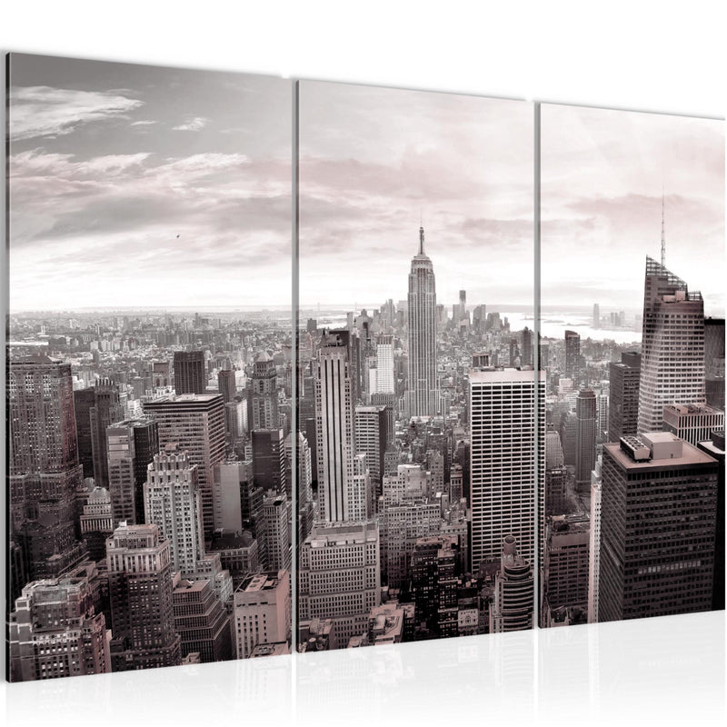 Runa Art Wandbilder New York Bild XXL Wohnzimmer Büro Grau Rosa Skyline 120 x 80 cm 3 Teilig 010231b