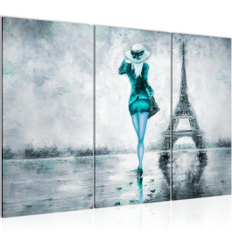 Runa Art Wandbilder Paris Eifelturm Bild XXL Wohnzimmer Schlafzimmer Türkis Grau Abstrakt 120 x 80 cm 3 Teilig 035631b