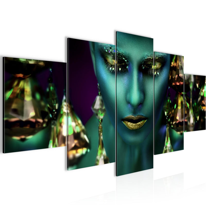 Runa Art Bild Wohnzimmer Schlafzimmer Frau Gesicht Lippen 5 Teilig Kosmetik Fashion Türkis Gold Wandbilder auf Vlies Leinwand 042153a