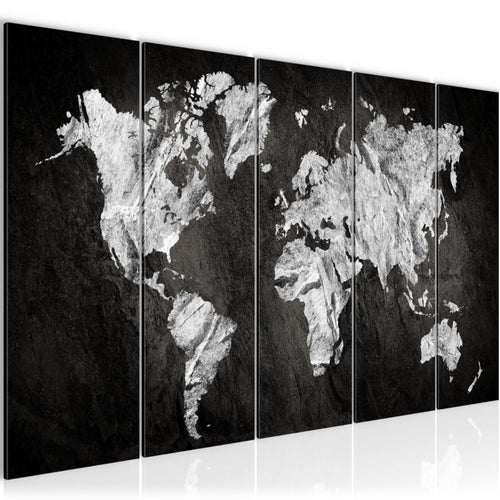 Runa Art Wandbild XXL Weltkarte Büro Wohnzimmer 200 x 80 cm Schwarz Weiss 5 Teilig - Made in Germany - 002955a