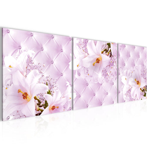 Runa Art Bilder Blumen Abstrakt 3 Teilig Bild auf Vlies Leinwand Deko Wohnzimmer 90 x 30 cm Lilien Rosa Lila 030334b