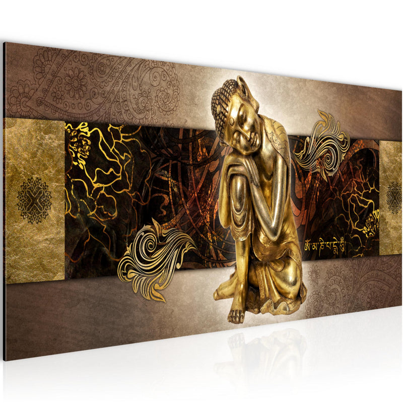 Runa Art Wandbild Buddha Zen 1 Teilig 100 x 40 cm Modern Bild auf Vlies Leinwand Feng Shui Wohnzimmer Schlafzimmer Gold 041312a