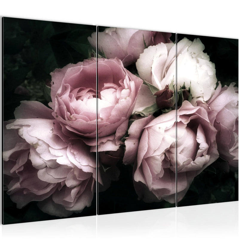 Runa Art Wandbilder Blumen Rosen Bild XXL Wohnzimmer Schlafzimmer Schwarz Bunt Vintage 120 x 80 cm 3 Teilig 039131a