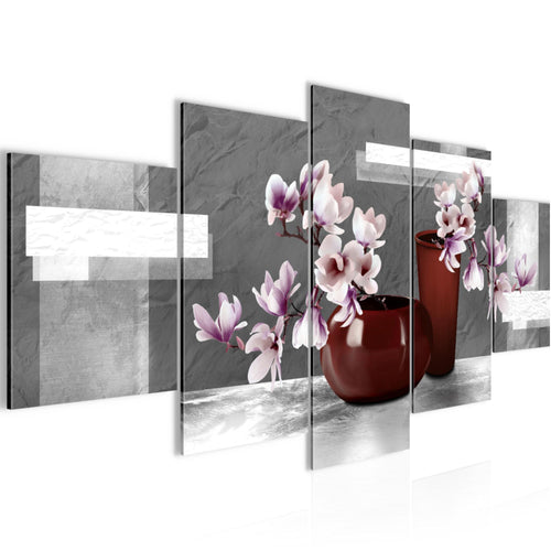 Runa Art Bild Wohnzimmer Schlafzimmer Blumen Abstrakt 5 Teilig Blumenvase Grau Rosa Wandbilder auf Vlies Leinwand 035253c