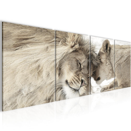 Runa Art Bilder Set 4 Teilig Löwen Liebe Wandbilder XXL Wohnzimmer Schlafzimmer 160 x 50 cm Beige Modern 002146b
