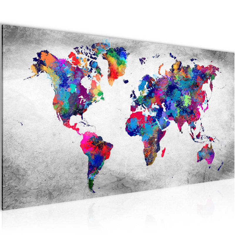 Runa Art Wandbild Weltkarte 1 Teilig 100 x 40 cm Modern Bild auf Vlies Leinwand Vintage Kontinente Büro Wohnzimmer Bunt 013312b
