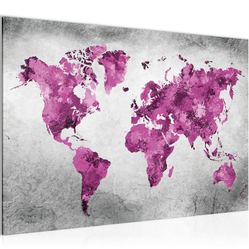 Runa Art Bild Weltkarte Modern Wandbilder Wohnzimmer Büro 1 Teilig - Made In Germany - Vintage Rosa Grau Flur 013315c