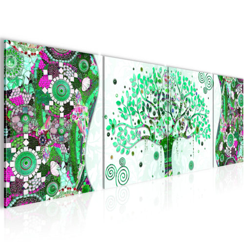 Runa Art Bilder Set 4 Teilig Gustav Klimt Baum des Lebens Wandbilder XXL Wohnzimmer 160 x 50 cm Grün Modern 004646b