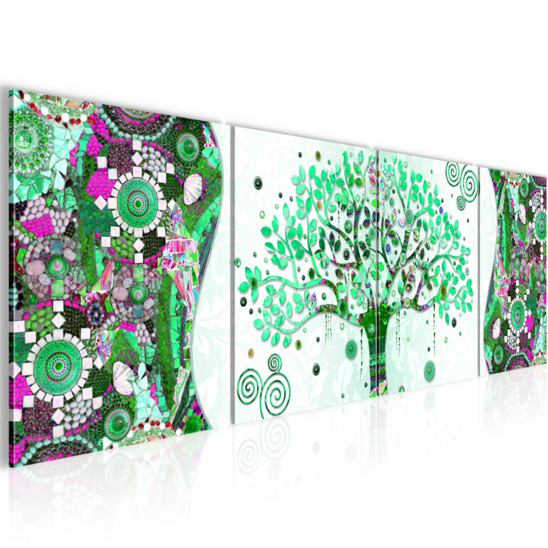 Runa Art Bilder Set 4 Teilig Gustav Klimt Baum des Lebens Wandbilder XXL Wohnzimmer 160 x 50 cm Grün Modern 004646b