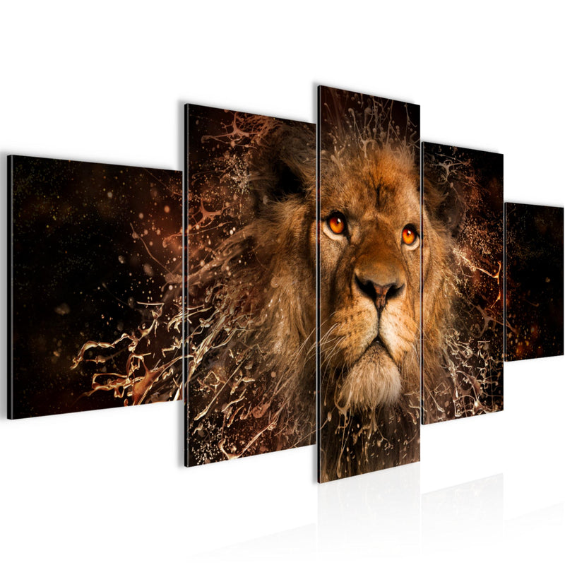 Runa Art - Bilder Afrika Löwe 200 x 100 cm 5 Teilig XXL Wanddekoration Design Schwarz Gold 040751a