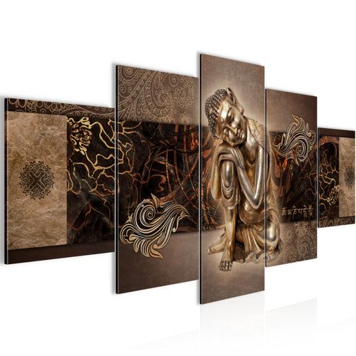 Runa Art Wandbilder Buddha Zen 5 Teilig Bild auf Vlies Leinwand Deko Wohnzimmer Schlafzimmer Feng Shui Braun 041352b