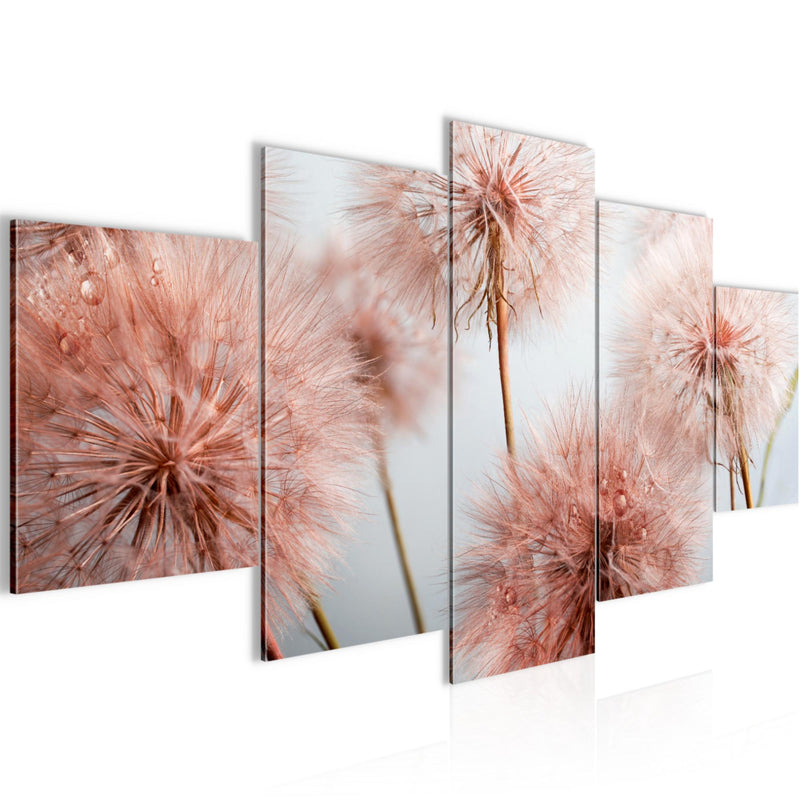 Runa Art - Bilder Blumen Pusteblumen 200 x 100 cm 5 Teilig XXL Wanddekoration Design Grau Rosa 042051a