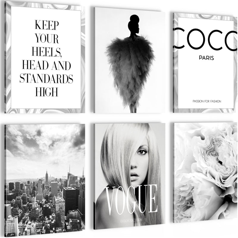 Novart Wandbilder - KEIN EXTRA RAHMEN BENÖTIGT - Wohnzimmer Mädchen Teenager - Bilder Modern Fashion Coco - Schwarz Weiss - N002165a