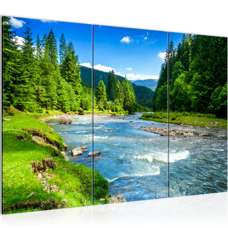 Runa Art Wandbilder Wald Fluss Bild XXL Wohnzimmer Schlafzimmer Grün Blau Natur 120 x 80 cm 3 Teilig 049831a