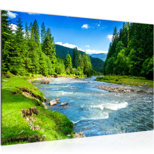 Runa Art Bild Wald Fluss Modern Wandbilder Wohnzimmer Schlafzimmer 1 Teilig - Made In Germany - Natur Grün Blau Flur 049815a