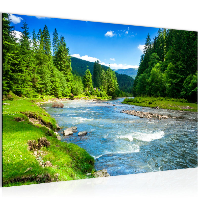Runa Art Bild Wald Fluss Modern Wandbilder Wohnzimmer Schlafzimmer 1 Teilig - Made In Germany - Natur Grün Blau Flur 049815a
