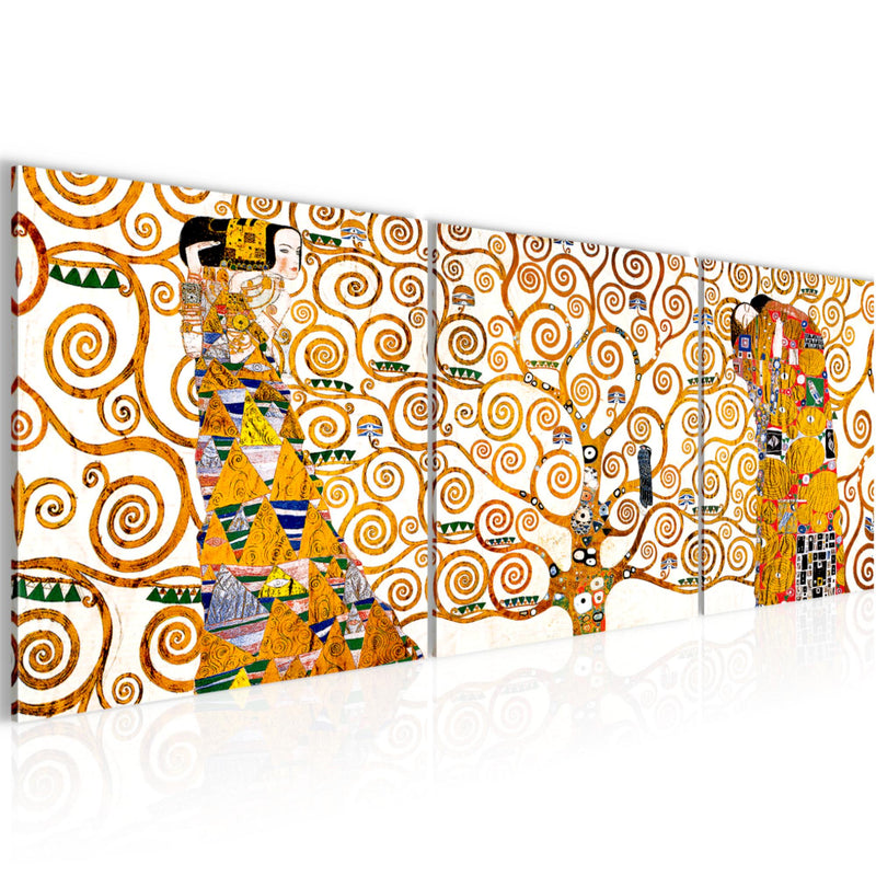 Runa Art - Bilder Gustav Klimt Baum des Lebens 120 x 40 cm 3 Teilig Wandbild auf Vlies Leinwand Gelb Mehrteilig Modern 700033a