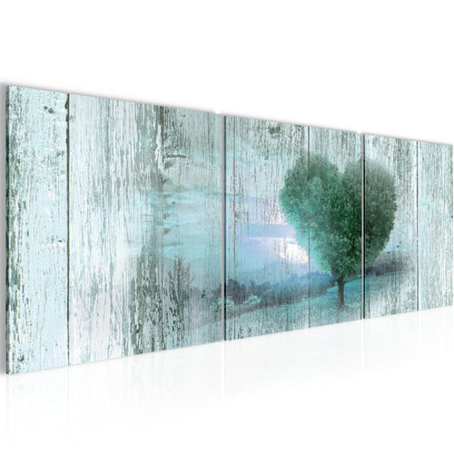 Runa Art Bilder Herbst Vintage 3 Teilig Bild auf Vlies Leinwand Deko Wohnzimmer Schlafzimmer 90 x 30 cm Baum Herz Türkis 606534b