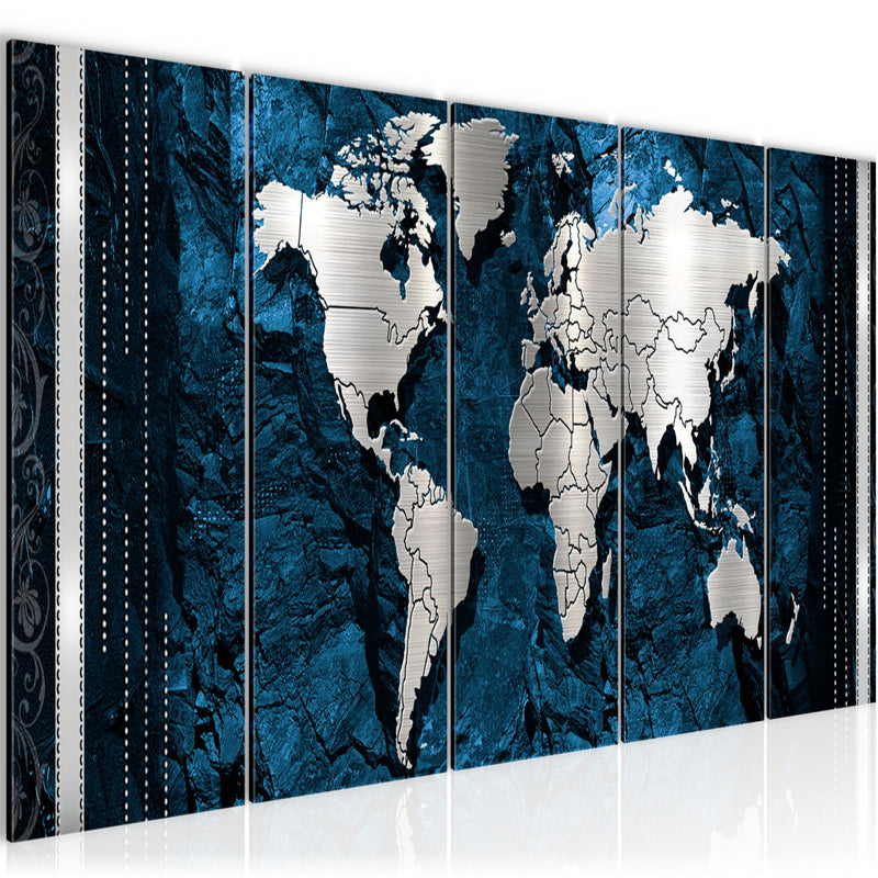Runa Art Wandbild XXL Weltkarte Büro Wohnzimmer 200 x 80 cm Blau 5 Teilig - Made in Germany - 107355b