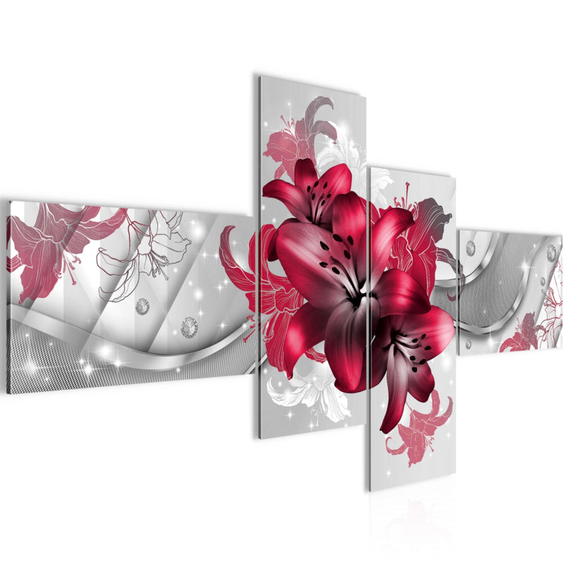 Runa Art Wandbilder Set XXL Blumen LilienWohnzimmer Schlafzimmer Rot 4 Teilig - Made in Germany - 017345b