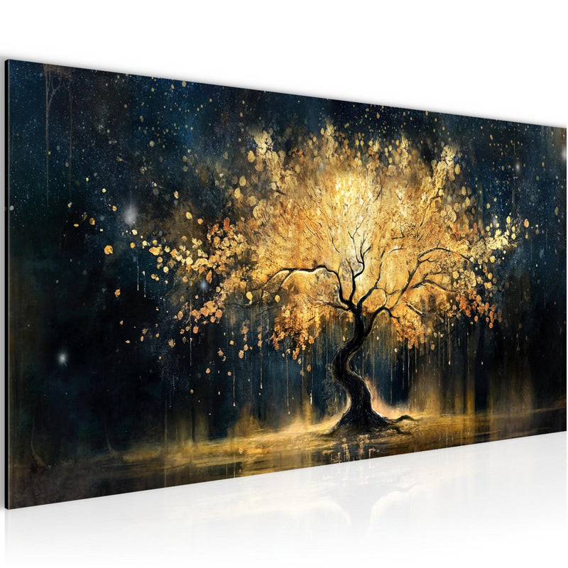 Runa Art Wandbild Abstrakt 100 x 40 cm Modern Bild auf Vlies Leinwand Gold Wohnzimmer Schlafzimmer Büro Baum 056912a