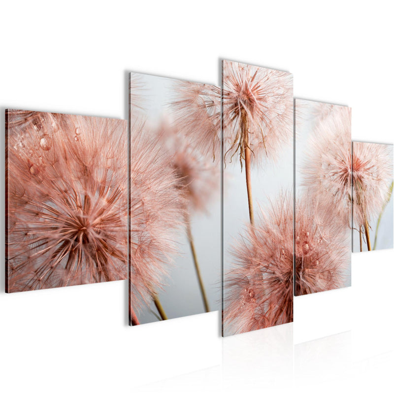 Runa Art Bild Wohnzimmer Schlafzimmer Blumen Pusteblumen 5 Teilig Natur Grau Rosa Wandbilder auf Vlies Leinwand 042053a