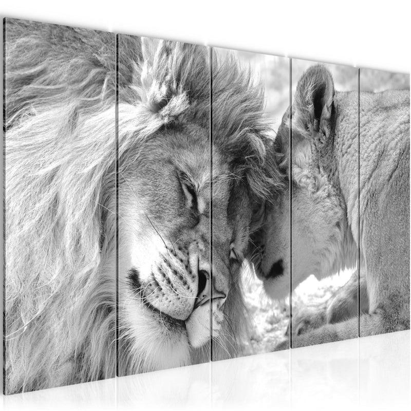 Runa Art Wandbild XXL Löwen Liebe Wohnzimmer Schlafzimmer 200 x 80 cm Schwarz Weiss 5 Teilig - Made in Germany - 002155c