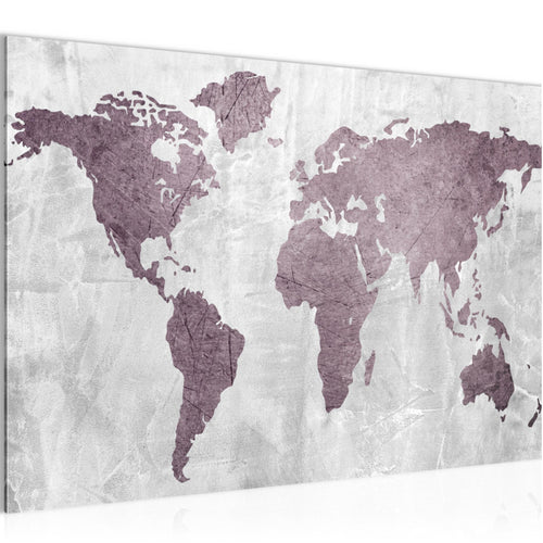 Runa Art Bild Weltkarte Modern Wandbilder Büro Wohnzimmer 1 Teilig - Made In Germany - Kontinente Beton Rosa Flur 104315a