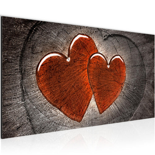 Runa Art Wandbild Herzen Holz 1 Teilig 100 x 40 cm Modern Bild auf Vlies Leinwand Romantisch Wohnzimmer Schlafzimmer Grau Rot 104112b