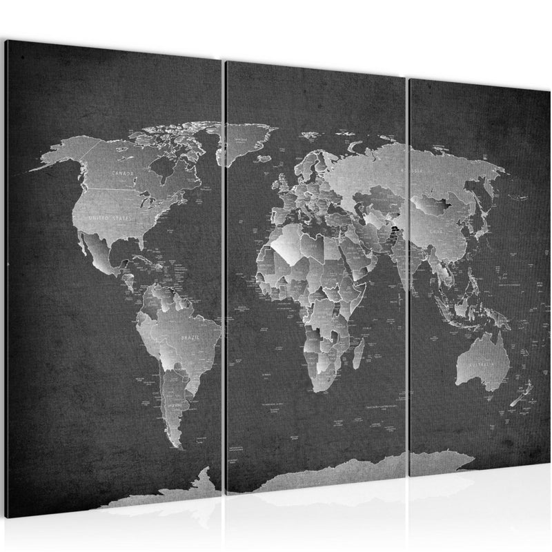 Runa Art Wandbilder Weltkarte Bild XXL Büro Wohnzimmer Schwarz Weiss Landkarte 120 x 80 cm 3 Teilig 107631b