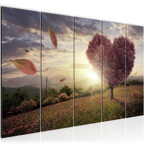 Runa Art Wandbild XXL Herbst Baum Herz Wohnzimmer Schlafzimmer 200 x 80 cm Beige Braun 5 Teilig - Made in Germany - 605855c