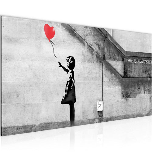 Runa Art Wandbild Street Art 100 x 40 cm Modern Bild auf Vlies Leinwand Rot Wohnzimmer Schlafzimmer Büro Ballon 301612a