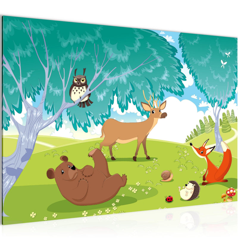 Runa Art Bild Kinderzimmer Wald Modern Wandbilder Babyzimmer Spielzimmer 1 Teilig - Made In Germany - Waldtiere Grün Flur 001815c