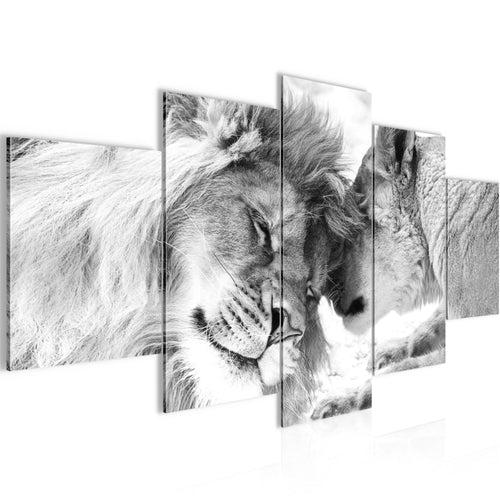 Runa Art - Bilder Tiere 200 x 100 cm 5 Teilig XXL Wanddekoration Design Löwenpaar Schwarz 002151c